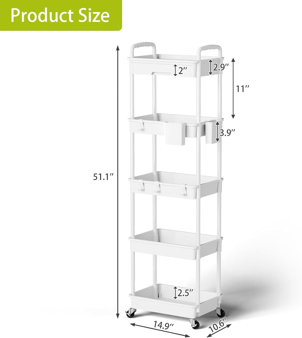 Sorgion 5 Tier Rolling Cart Organizer,Bathroom Cart Organizers with Wheels La...