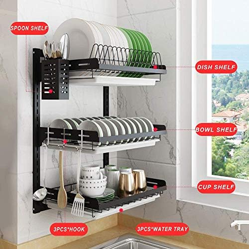 junyuan Hanging Dish Drying Rack Wall Mount,Dish Racks Drainer,3 Tier Kitchen...