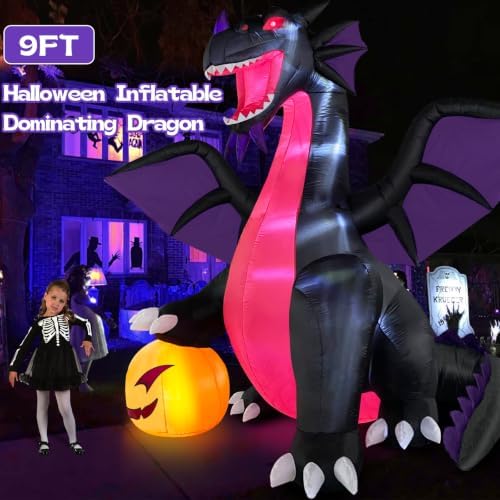 Danxilu 9FT Halloween Inflatable Dominating Dragon with Pumpkin Decoration