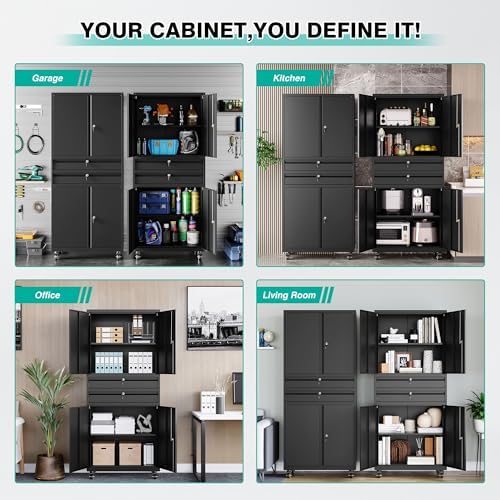 Metal Storage Cabinet with Wheels and Drawers,Rolling Garage Storage Cabinet ...