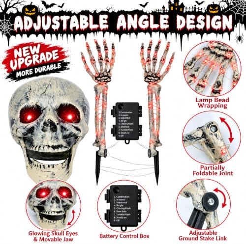 Halloween Skeleton Decorations Outdoor, Light Up Skull Head & Skeleton Ha...