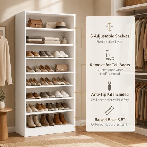 Homieasy 9-Tier Tall Shoe Rack Cabinet for Closet & Entryway, White
