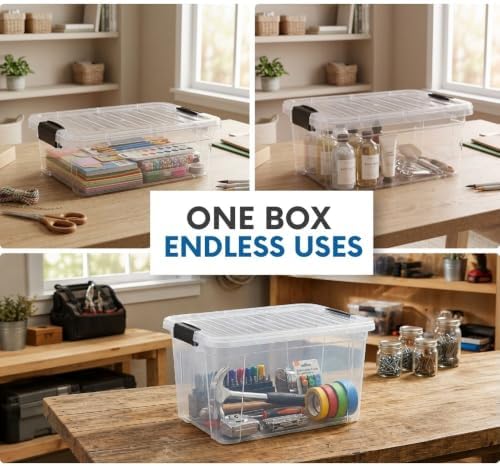 Superio 7.4 Quart Clear Plastic Storage Bin with Lid, Stackable Organizer Box...