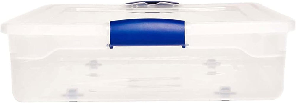 HOMZ Under Bed Clear Plastic Storage Bin w/Lid, 60 Qt, Blue Latch, 2 Pack