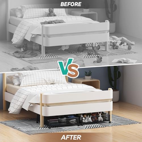 PHINOX Under Bed Storage with Wheels & Handle,Metal,Large,4 Pack,Black