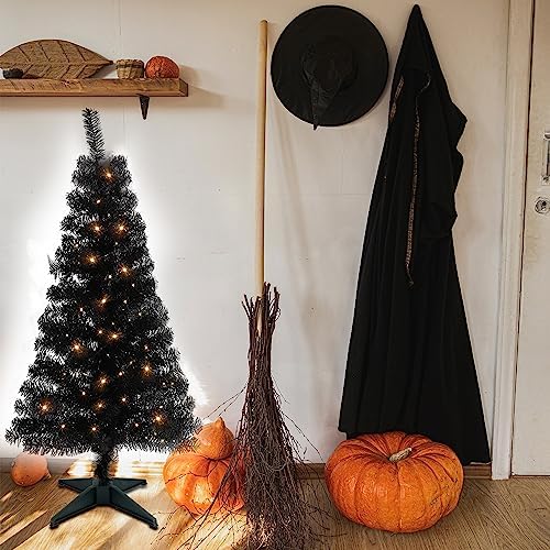Juegoal Lighted Artificial Halloween Black Christmas Tree, Pre-lit 4 FT Black...
