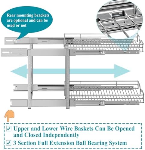OCG 2 Tier Pull Out Cabinet Organizer (22.5" W x 21.5" D), Pull Out...