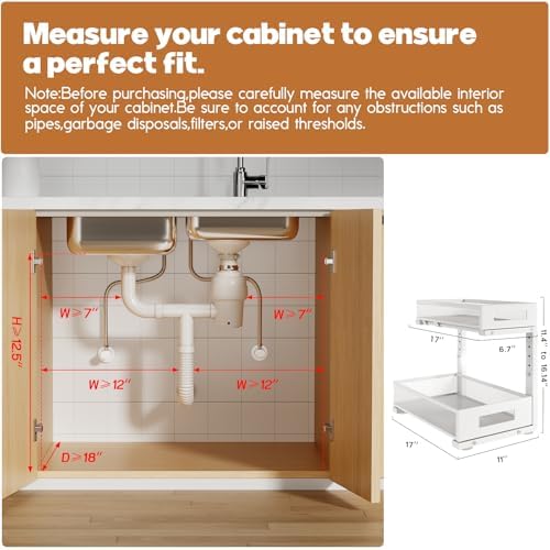 2 Pack 17IN Depth Under Sink Storage Organizer, Large 2-Tier Elegant Mesh Pul...