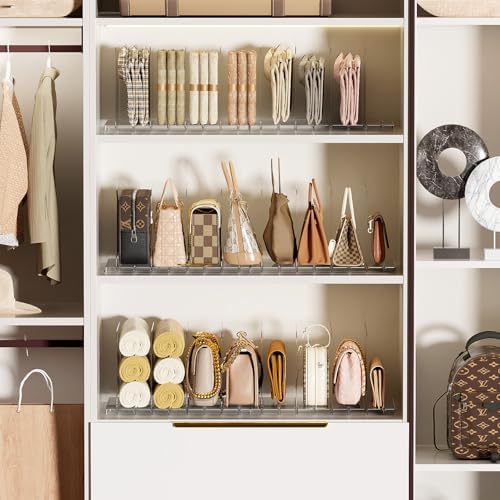 Stackable Bag & Purse Organizer for Closet Shelf Acrylic Shelf Dividers f...
