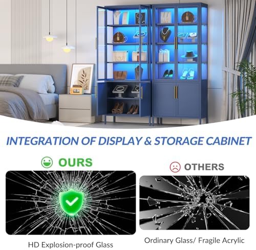 6-Tier Glass Display Cabinet with 13 Color Lights, 67" H