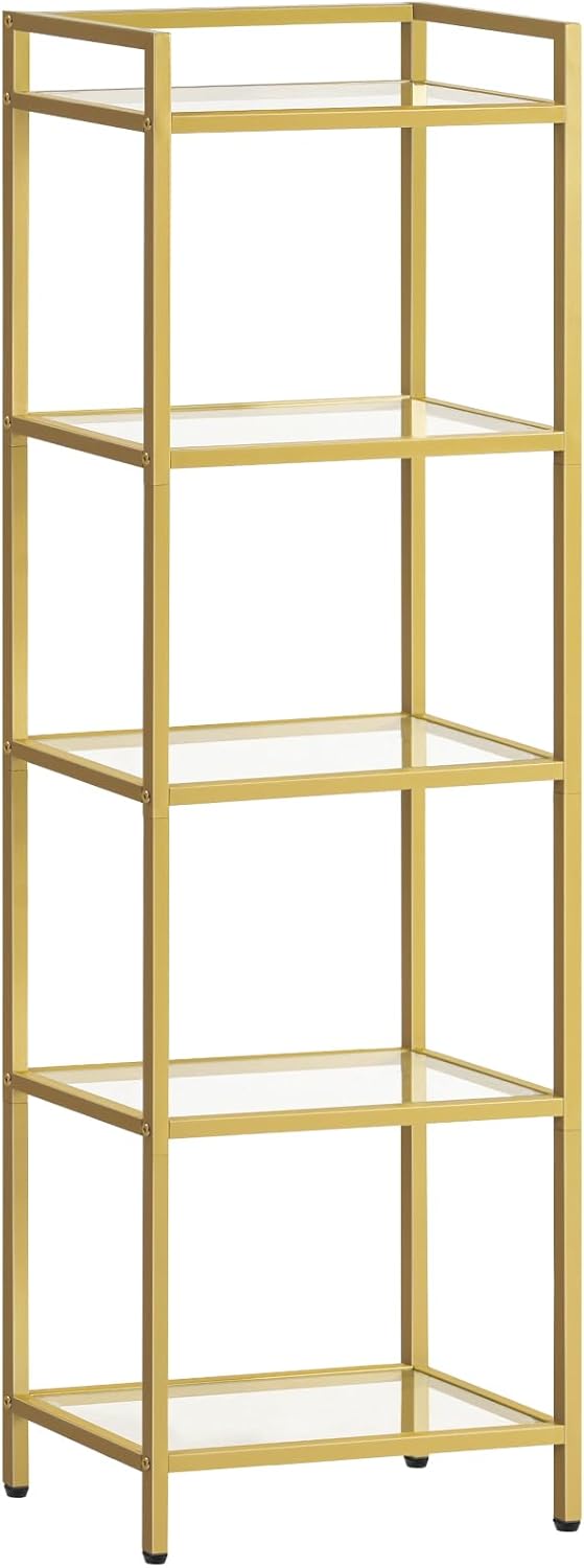 HOOBRO 5-Tier Gold Shelf, Narrow Book Shelf, Display Cabinet with Glass Bookc...