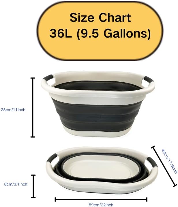 SAMMART 36L (9.5Gallons) Collapsible Plastic Laundry Basket - Oval Tub/Basket...