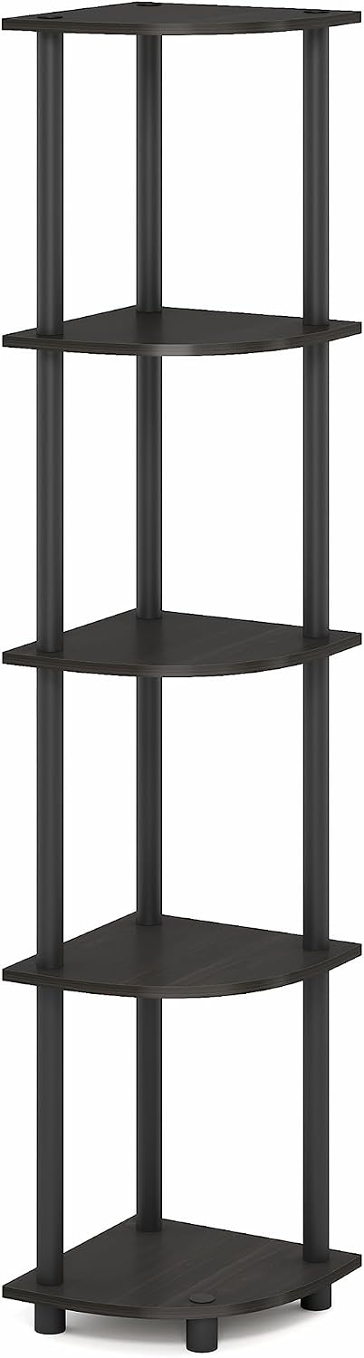 Furinno Turn-N-Tube Corner Shelf, 5-Tier Corner Bookshelf, Open Storage Shelv...