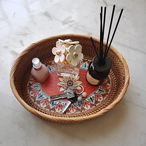 12 inch Oval Rattan Bread Basket, Deep Basket Tray with 4 Inch Wall and Paint...