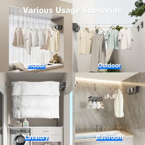 MUSTORN Retractable Twin Clothesline Indoor, Non-Sagging Outdoor Clothes Line...
