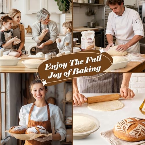 Non-Stick Wood Pulp Banneton Bread Proofing Basket Set With Aliquot Jar, 9&qu...