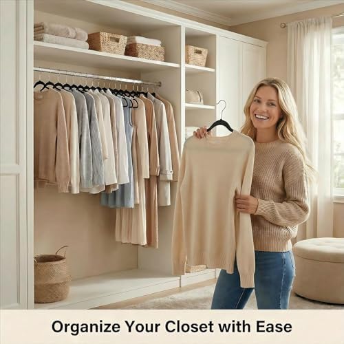 HOUSE DAY Black Plastic Hangers 60 Pack, Ultra-Thin Heavy Duty Non-Velvet