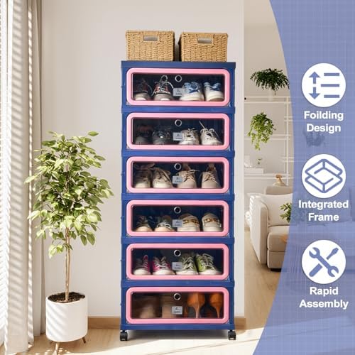 SAYMA Foldable Shoe Rack Organizer, Collapsible Shoe Cabinet with Magnetic Cl...