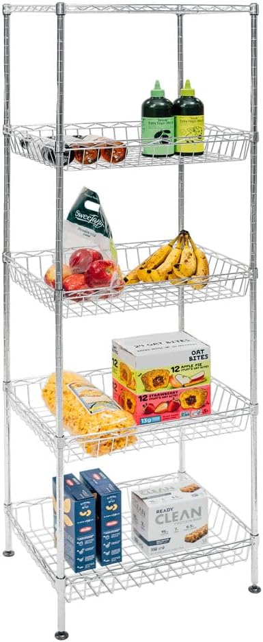 SI Shelving Inc. 14" d x 18" w x 60" h 5-Tier Chrome Wire Bask...