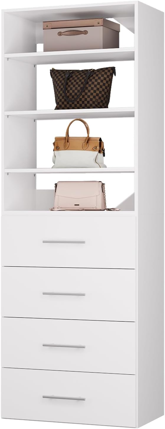 ROOMTEC Modular Closet System, 25.5" 4 Drawer Shelf Closet Tower Wall-Mo...