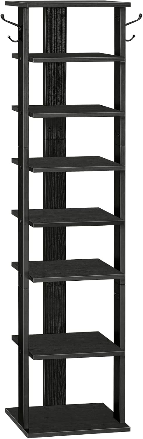 HOOBRO 8 Tiers Vertical Shoe Rack, Wooden Shoe Storage Organizer with Hooks, ...
