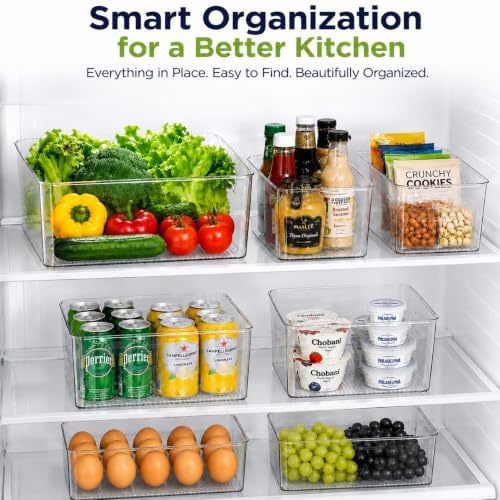Set of 5 Stackable Fridge Organizers and Storage Bins, 2 Small, 2 Medium &amp...