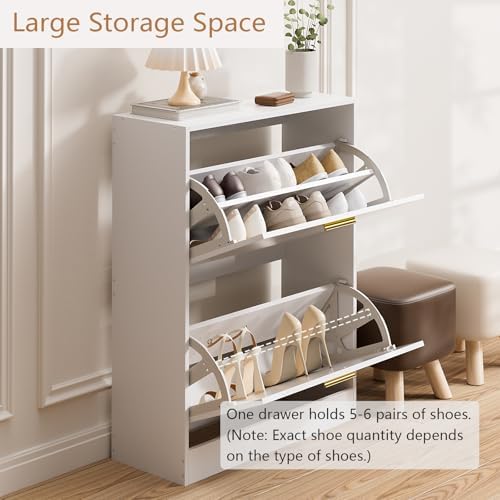 LYNSOM Modern Entryway Shoe Cabinet with 2 Flip Drawers and Top Display, Whit...