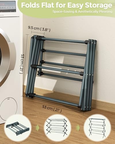 APEXCHASER 3-Tier Foldable Clothes Drying Rack, 37.6" H, Navy Blue