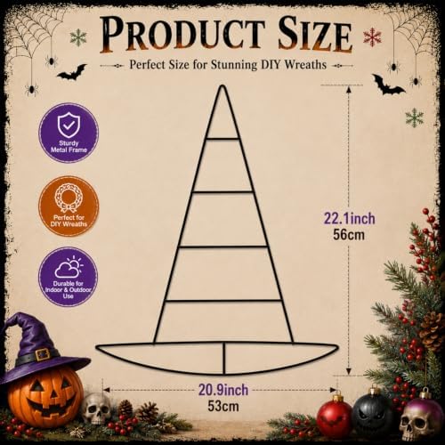 Hotop 3 Pieces Witch Hat Wreath Frames for Halloween, 20.9 x 22.1 Inch