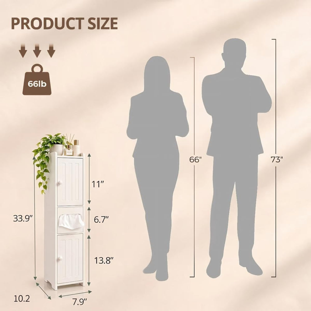 Narrow Slim Bathroom Storage Cabinet Waterproof Anti-Scratch, 33.9" Tall