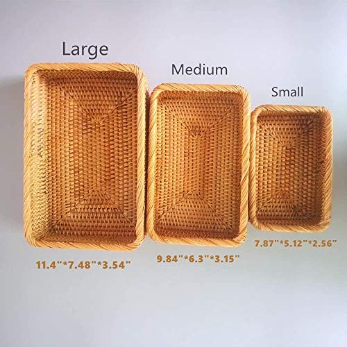 Handmade Rectangle Wicker Fruit Box Rattan Tray Magazine Organizer and Small ...