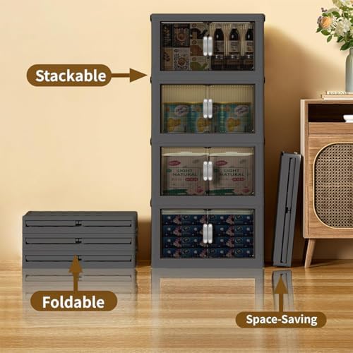 Collapsible Storage Bins with Lids Dark Grey Stackable Plastic Organizers for...