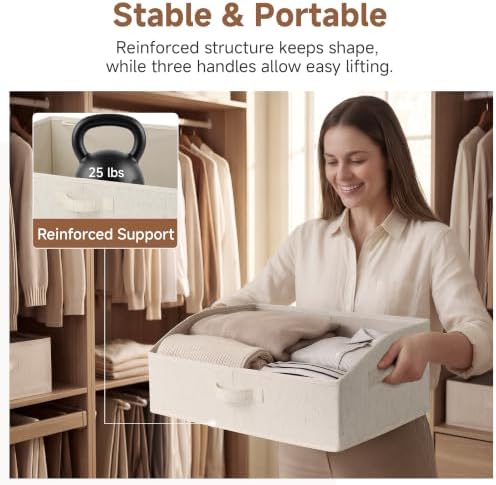 StorageWorks Closet Storage Bins, Beige(Cotton-linen), Large, 3-Pack