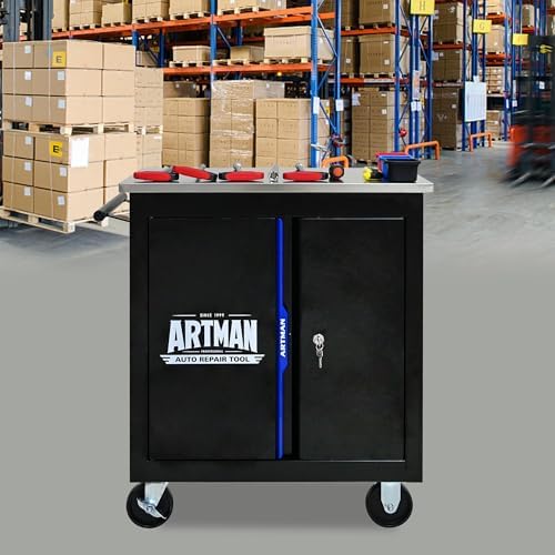 Double-Door Heavy-Duty Rolling Steel Tool Cart with Handle&Wheels, Metal ...