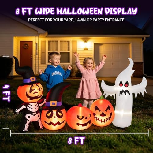 8FT Halloween Inflatable Pumpkin Skeleton Ghost Combo Decorations