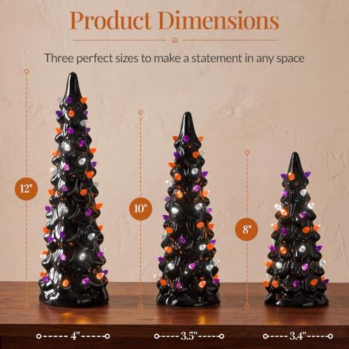 Best Choice Products 3Pc Ceramic Halloween Trees, Pre-Lit Hand Painted Pencil...