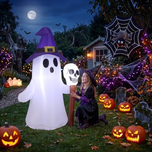 4FT Halloween Inflatables White Ghost Wearing Hat Decorations