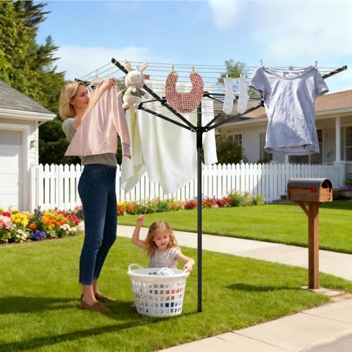 Nisorpa Outdoor Umbrella Drying Rack,12 Lines with 165 Feet Umbrella Clothesl...