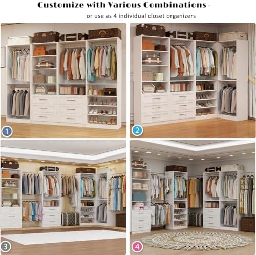 Closet System with 4 Sets, 8-21FT Closet Organizer Systems with 6 Drawers &am...