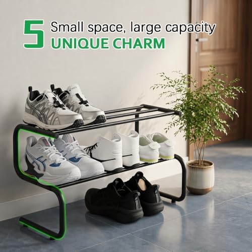 Small Metal Shoe Rack, 2 Tier 5-Shaped Shoe Storage Organizer (9 Pairs)