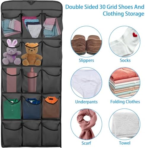 3Pcs 30 Large Pockets Dual Sided Hanging Shoe Organizer Double-Side Closet St...