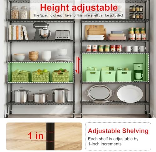 PayLessHere | 6-Tier Wire Shelf with Wheels | 45"x18"x82" | Black