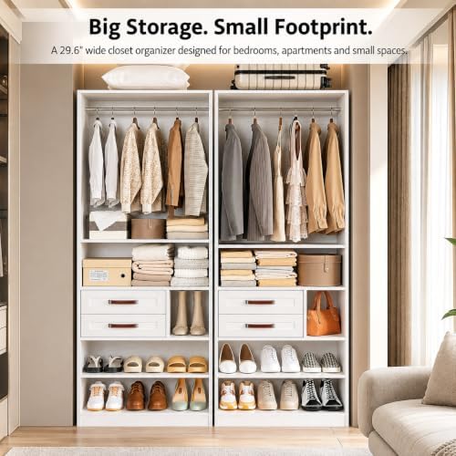 IRONCK Closet Organizer System with 2 Drawers & Adjustable Shelves, 29.6&...