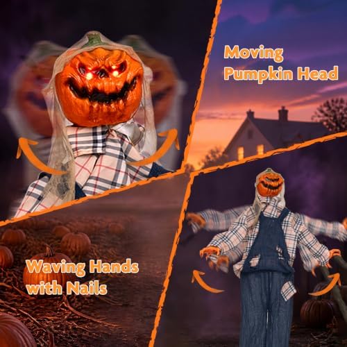 Tangkula 5.3 FT Animated Halloween Standing Pumpkin Scarecrow with Shovel
