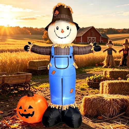 8 FT Fall Inflatables Scarecrow Decorations, Scarecrow with Pumpkin Inflatabl...
