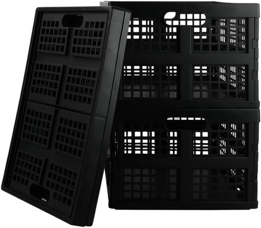 Collapsible Storage Crates, 3-Pack Folding Baskets, 30 L, Black
