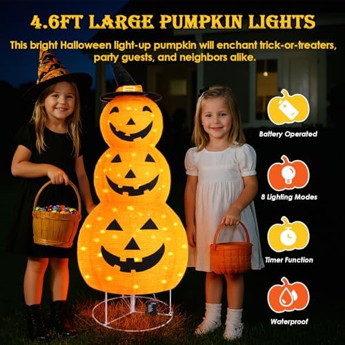 Halloween Pumpkin Decorations, Battery Operated Pre-Lit Collapsible Jack-o-La...