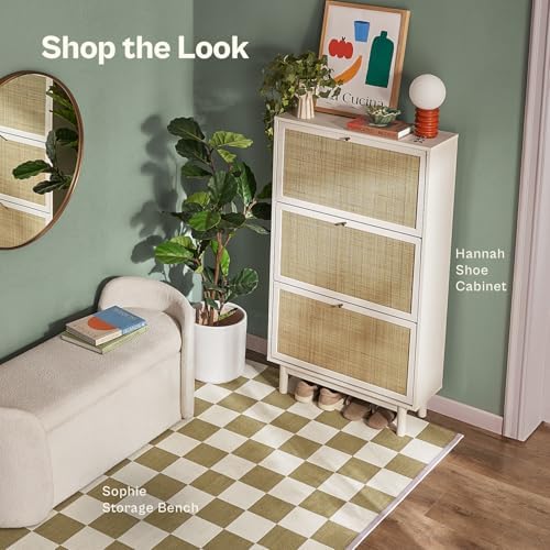 mopio Hannah Shoe Cabinet, Natural Rattan Farmhouse Shoe Storage Organizer, 3...