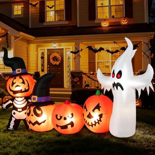 8FT Halloween Inflatable Pumpkin Skeleton Ghost Combo Decorations