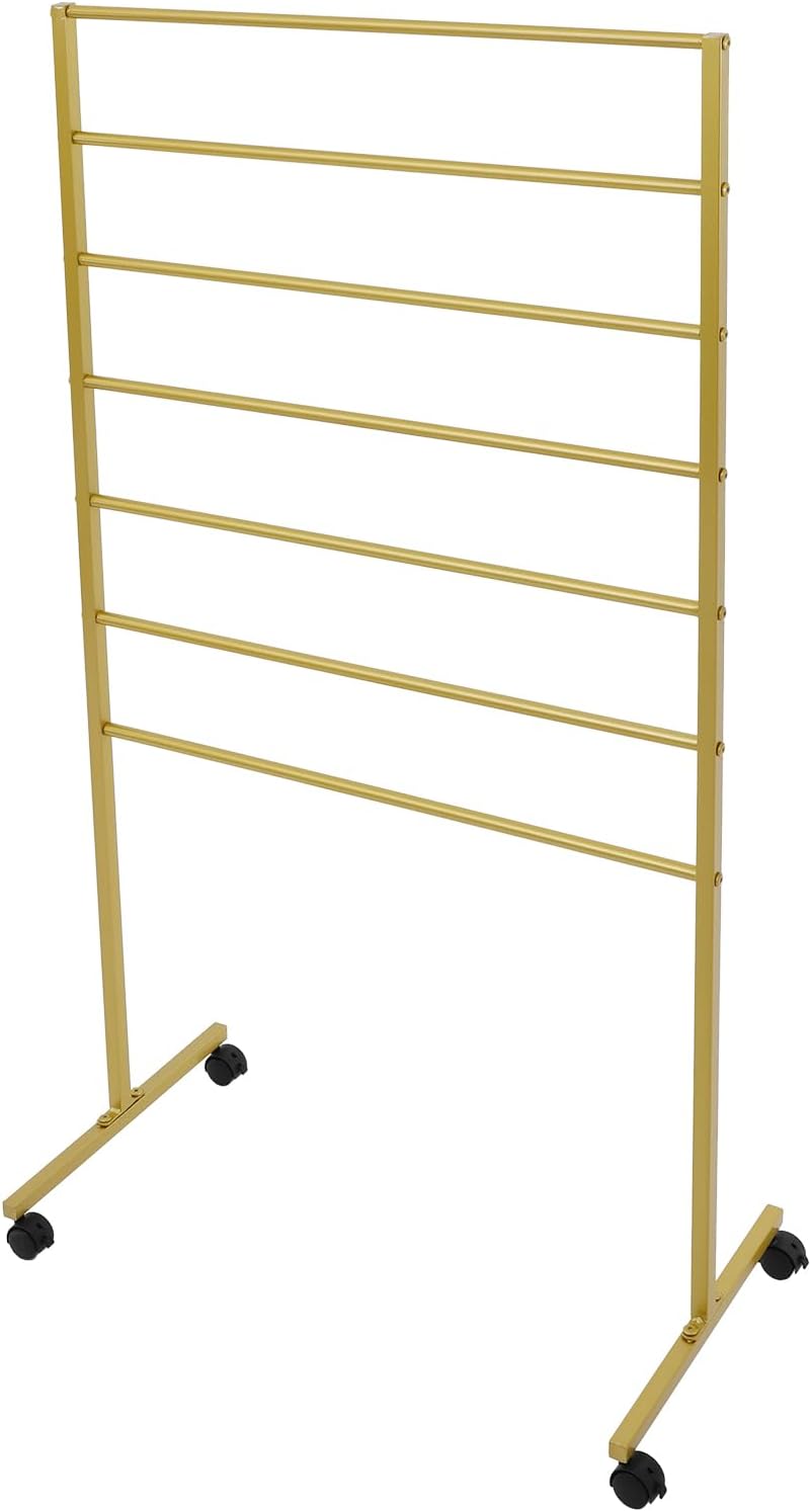 7 Tier Metal Display Rack with Wheels, Floor Standing Scarf Display Stand, Hi...